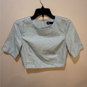 3x1 NYC Structured Zip back Cotton Crop Top in Denim Striped Pattern Sz S